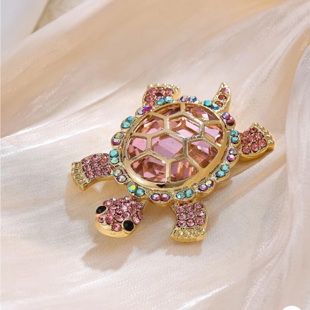 Rhinestone pastel turtle brooch